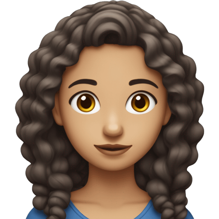 Una chica morena con el pelo marrón rizado y ojos azules emoji