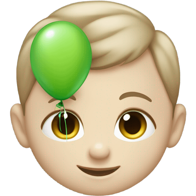 white baby with brown hair and blue eyes holding a green balloon  emoji