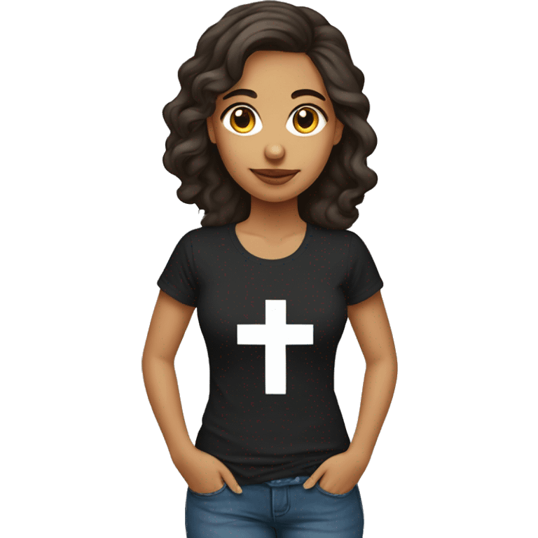 Latina girl with Catholic cross on t-shirt emoji