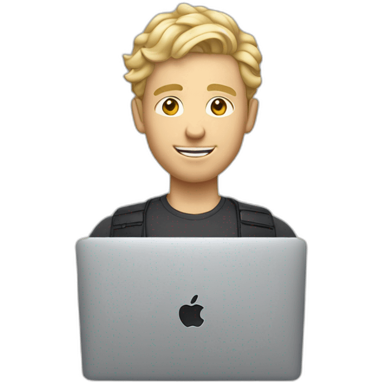 blonde male with macbook, slightly curly hair and light facial hair and undercut haircut emoji