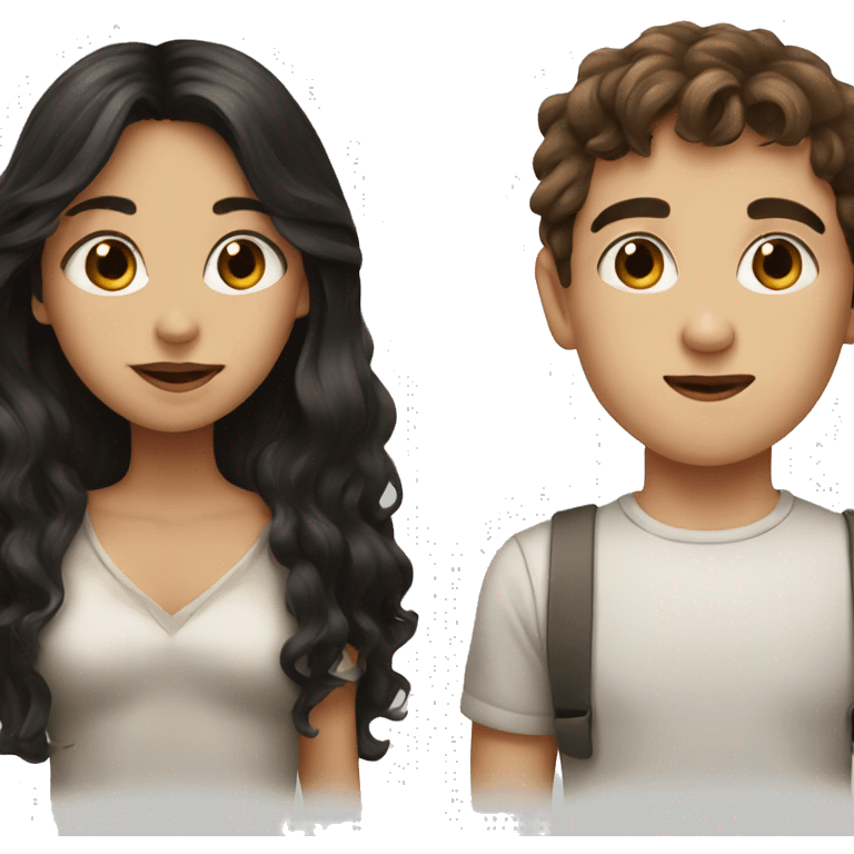 boy with brown hair portrait kiss with girl with black hair emoji