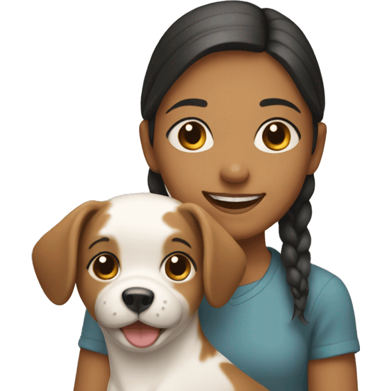 girl holding smiling dog emoji