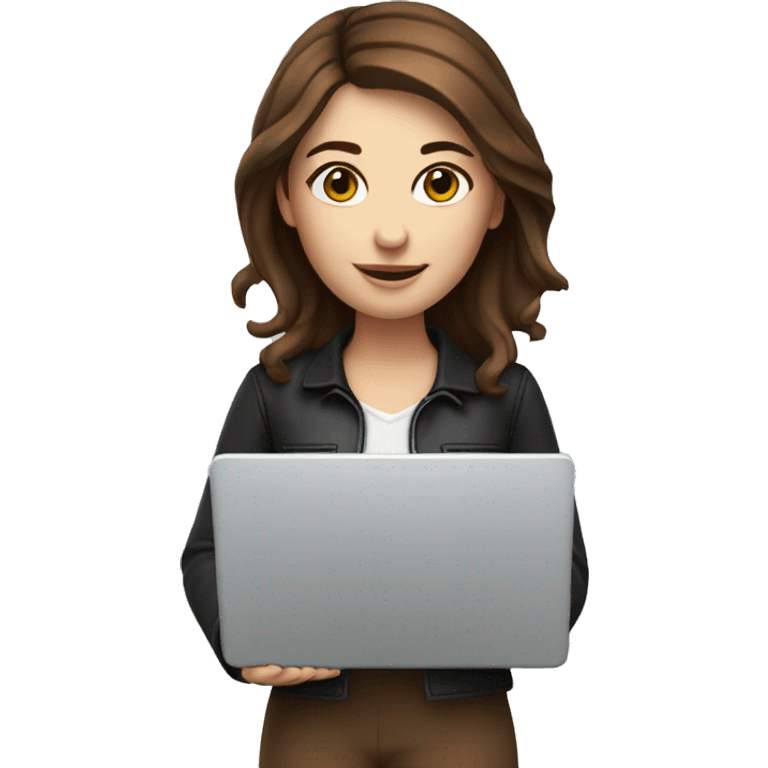 A marketing girl with brown hair from France with a laptop in her hands emoji