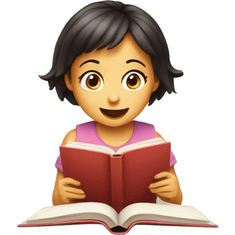  Surprised child girl reading a book emoji