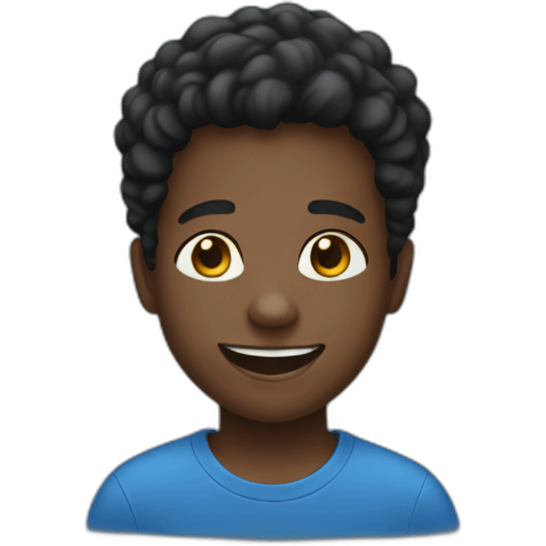 black kid wearing blue shirt smiling emoji