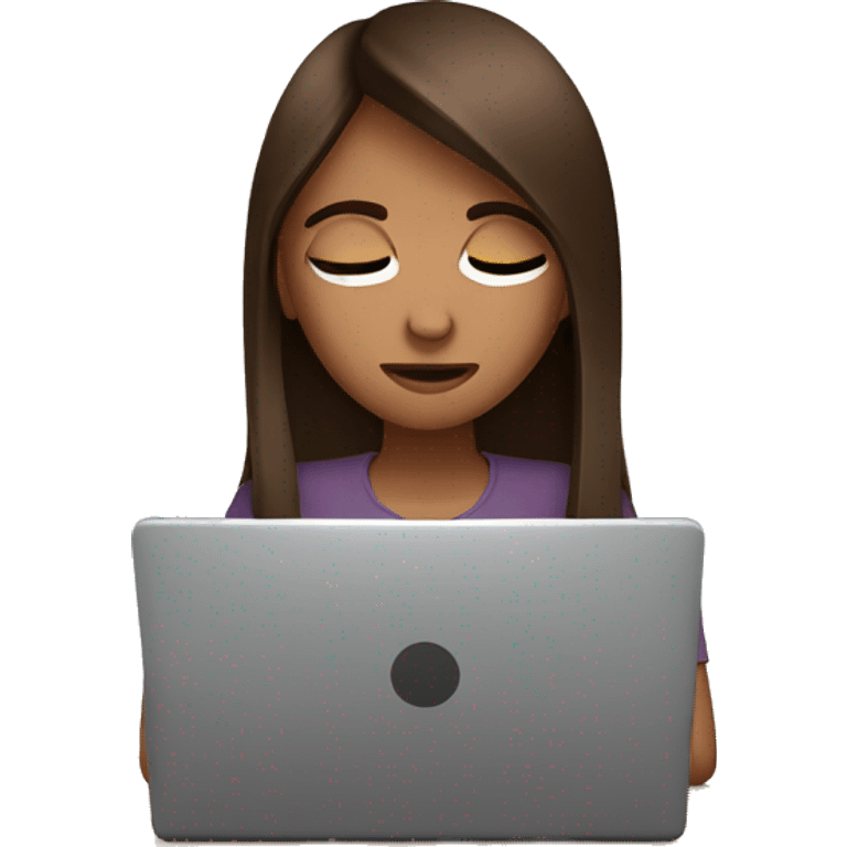 Brown straight hair girl at laptop with headache emoji