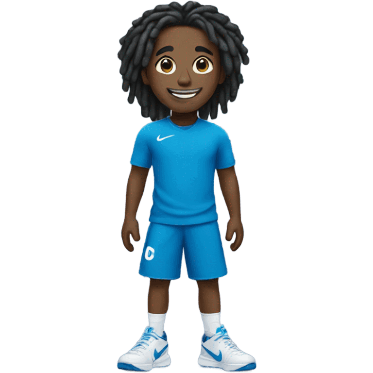 Black boy  dreads smiling in a  blueNike tech emoji