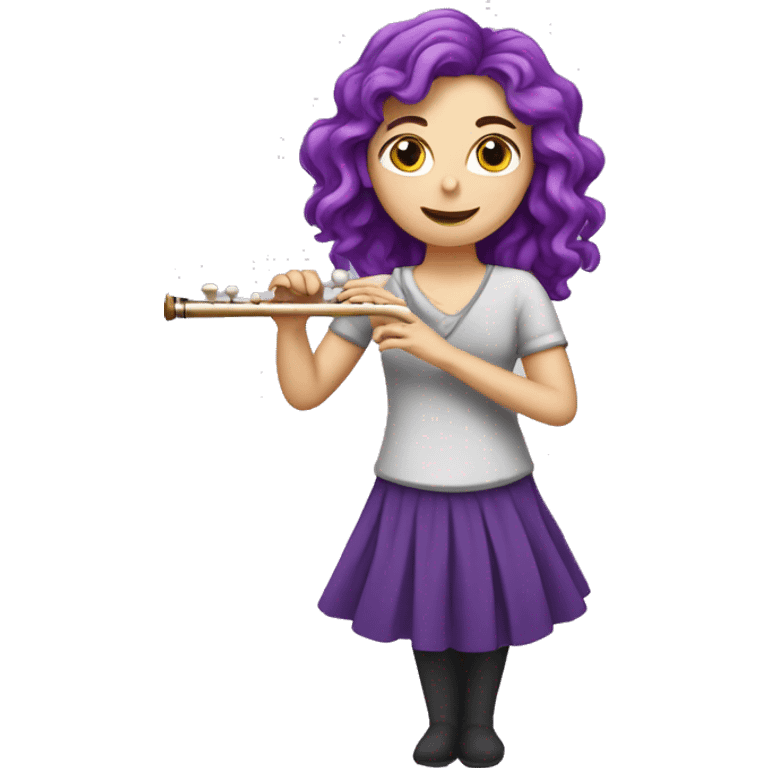 White girl with wavy purple hair playing flute emoji