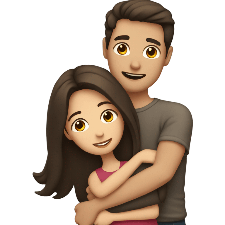 Man with dark brown hair hugging girlfriend with brown hair  emoji