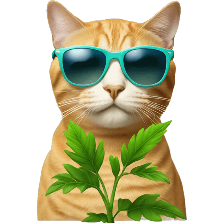 Cat with sunglasses smokin a plant emoji