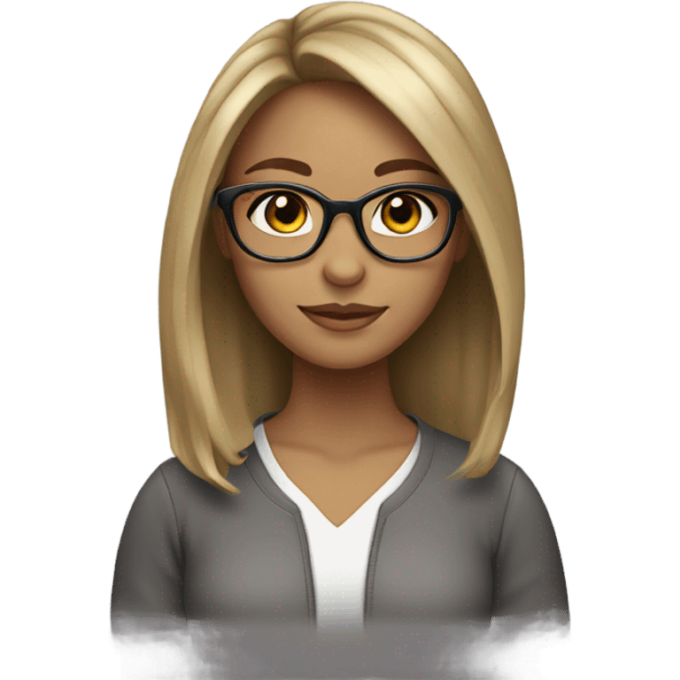 Girl with Longbob Brown Hair and blond highlights and she wears glasses emoji