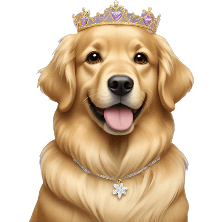 Golden Retriever wearing dress and tiara emoji