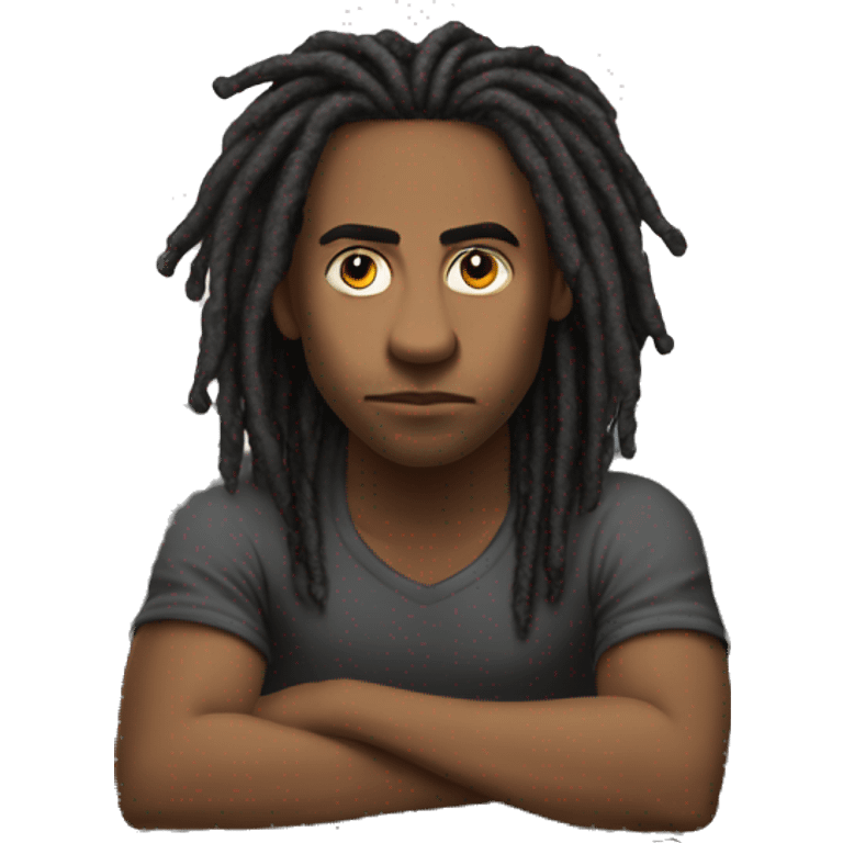 Young-Hustler-with-dreads-sitting-at-computer-with-really-bad,-forward-leaning-posture-facing- emoji