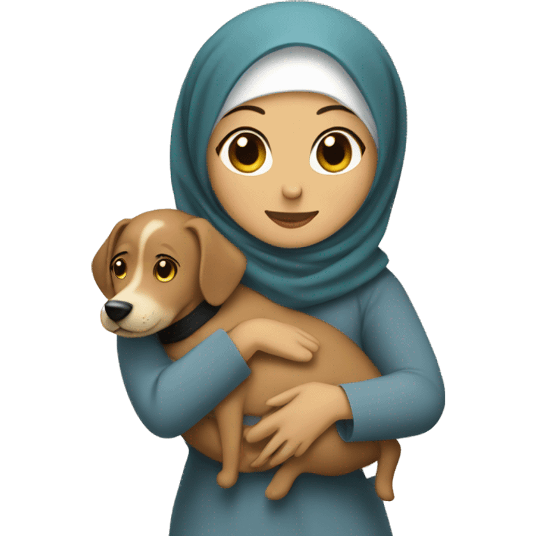 pretty woman with hijab hugging a dog emoji