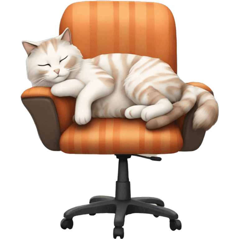 ragdoll cat sleeping on an office chair cream and orange stripes emoji