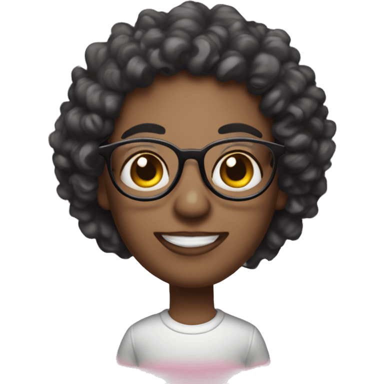 create for me a #EBD1A4 colored face that has black and curly hair, wears glasses in the eyes and smiles with a pink lollipop in the mouth emoji