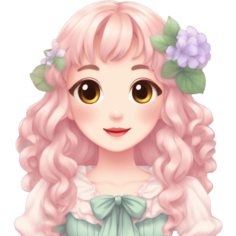 Gorgeous anime style lady with blushing face cottagecore fairycore  Kawaii anime colorful pearly romantic simplistic aesthetic trending stylea emoji