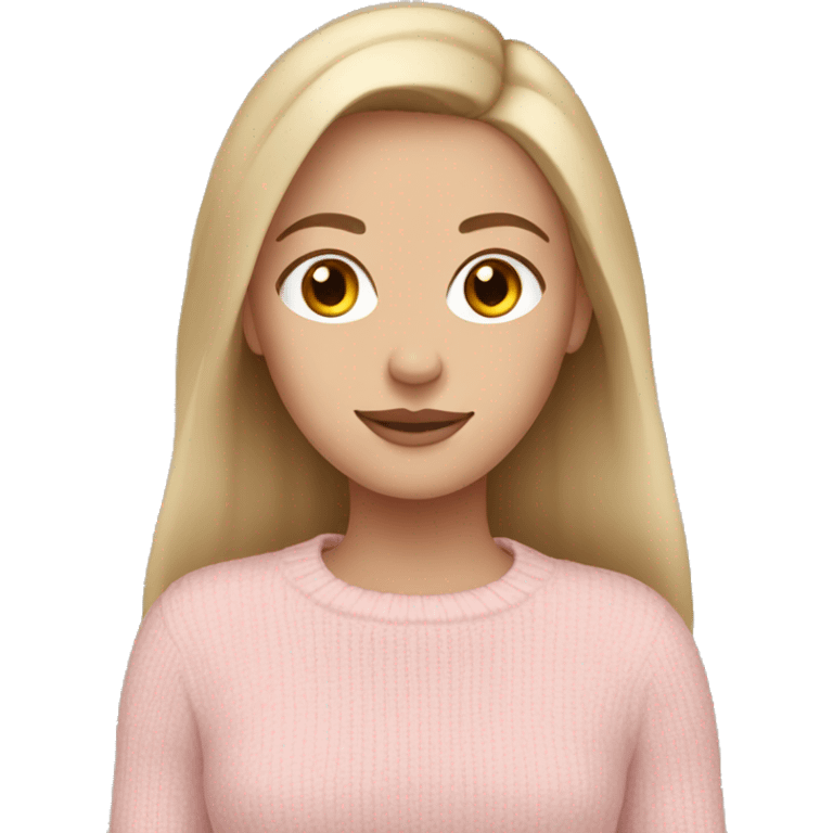 White girl with dark blonde hair wearing pale pink sweater emoji