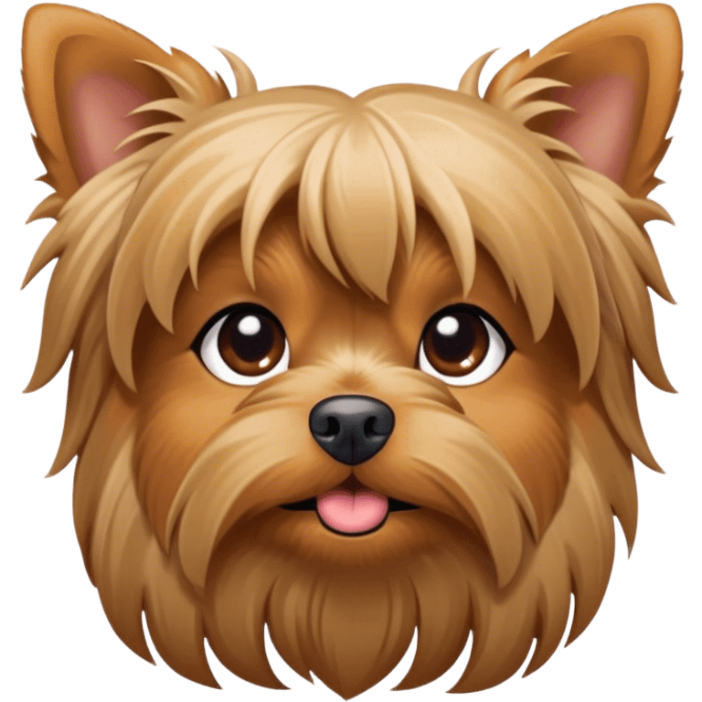 Cinematic Cute Yawning Yorkshire Terrier Portrait Emoji, Head tilted with a playful, drowsy expression and droopy, adorable eyes, featuring a soft, well-groomed fur in rich hues, simplified yet irresistibly endearing, highly detailed, glowing with a warm, cozy radiance, high shine, exuding a relaxed yet spunky charm, styled with a gentle, soft glowing outline, capturing the essence of a Yorkshire Terrier mid-yawn that seems as if it could cuddle right off the screen! emoji