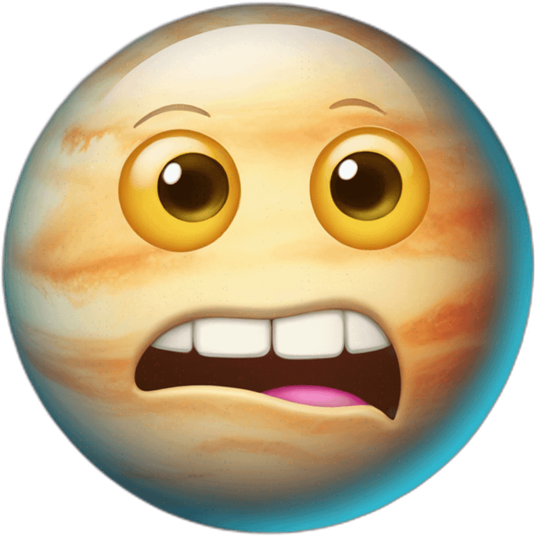 planet Venus with a cartoon humdrum face with big playful eyes emoji