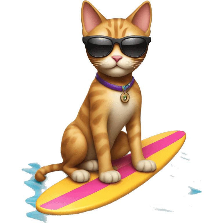 a cat on a surfboard with sunglasses emoji