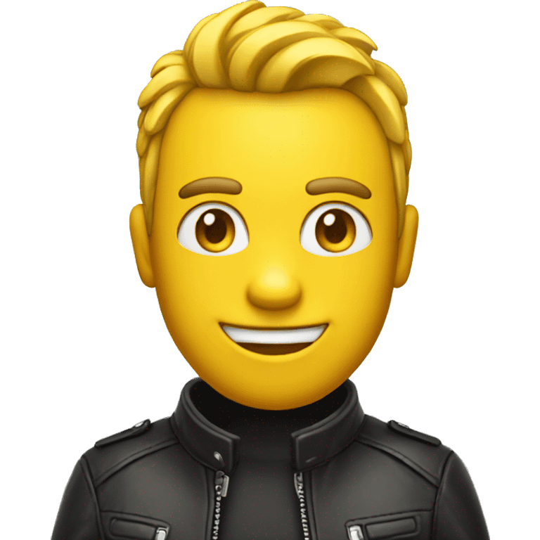 one smiling yellow emoji wearing a leather jacket emoji