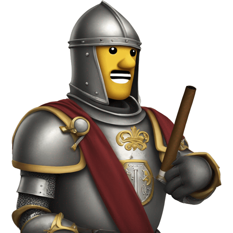 a crusading knight smokes a cigar without paying attention to anyone. emoji