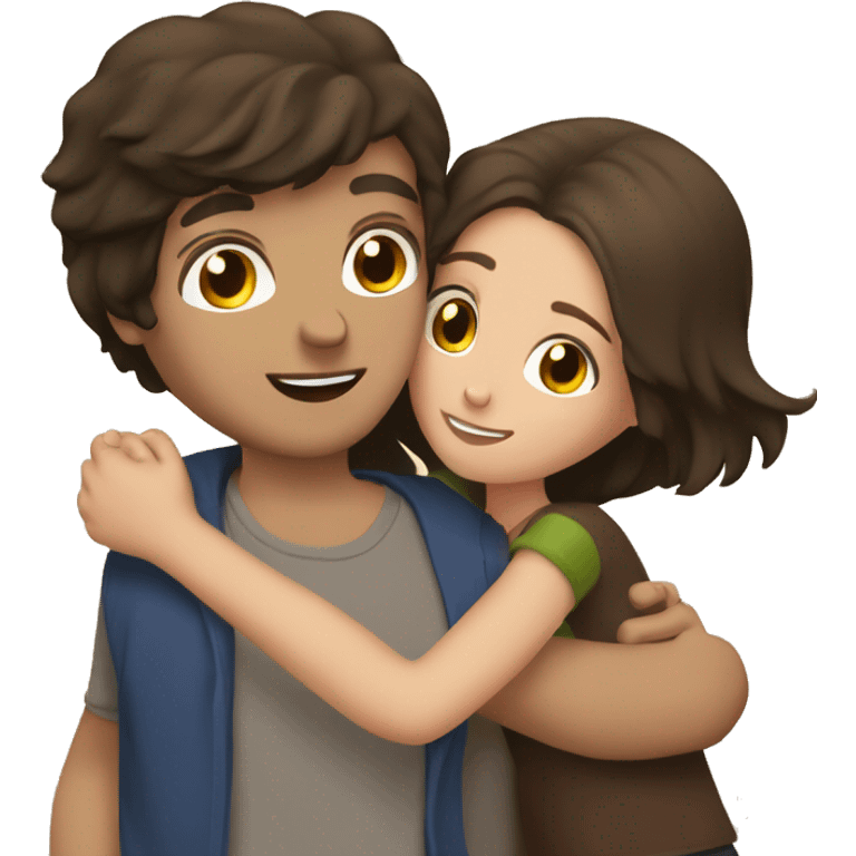 dark haired guy hugs three brown haired girls emoji