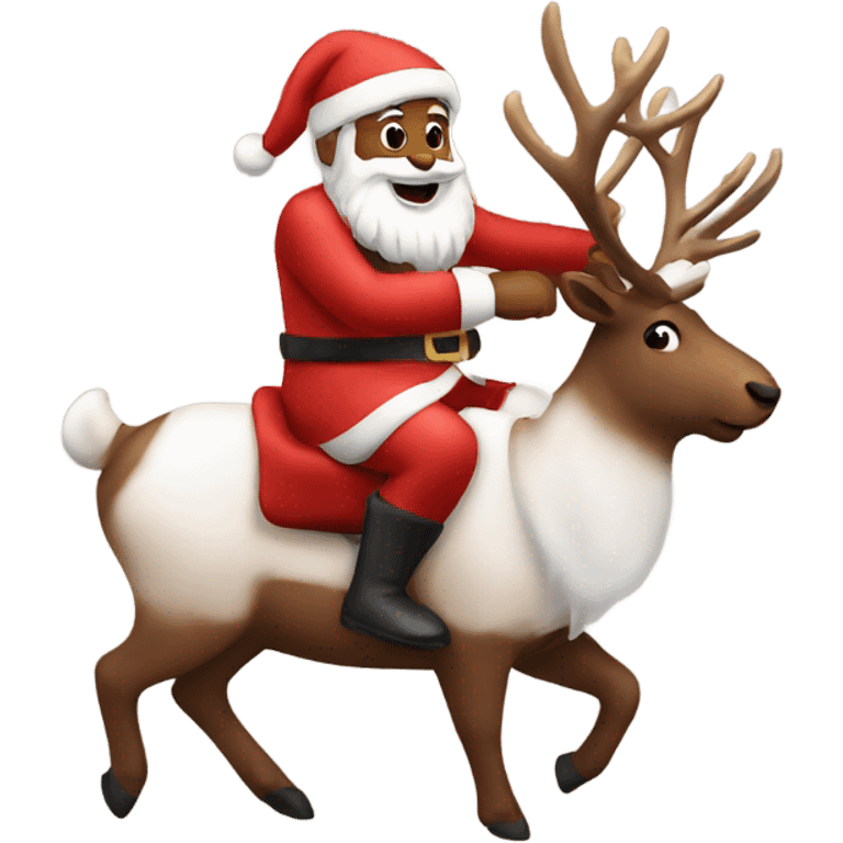 Brown Santa riding a reindeer emoji