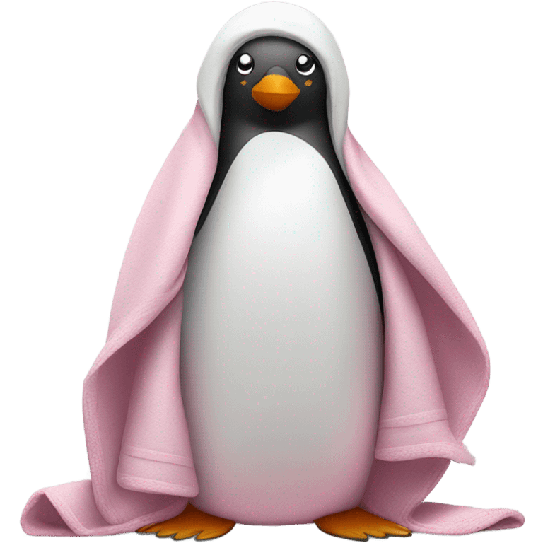 Pink penguin with white blanket wrapped around it  emoji