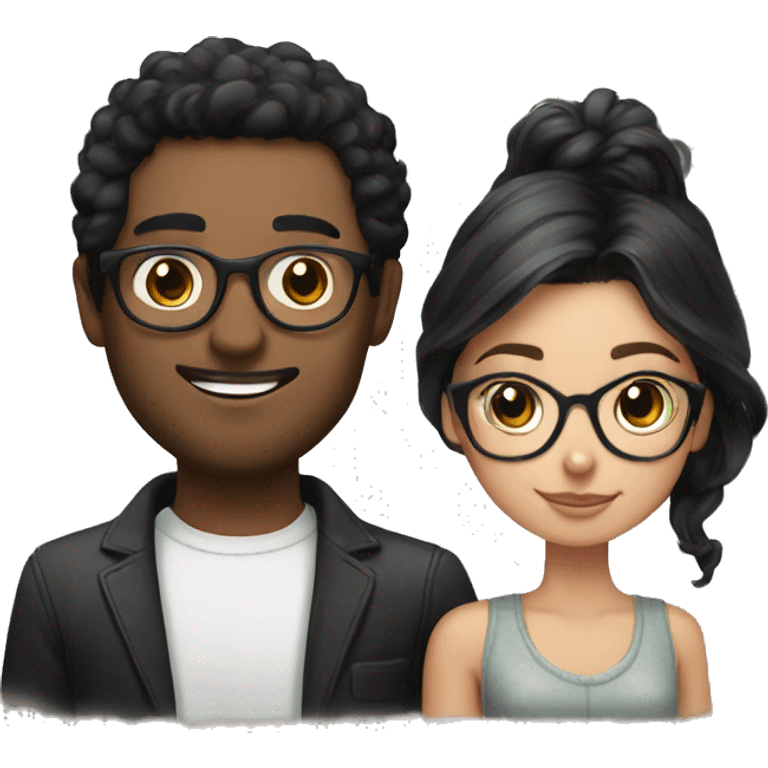 Guy with black hair and round glasses with girl with balayage with cat emoji