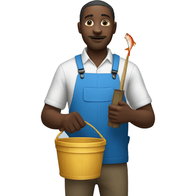 African man with a bucket of fish in his hands emoji