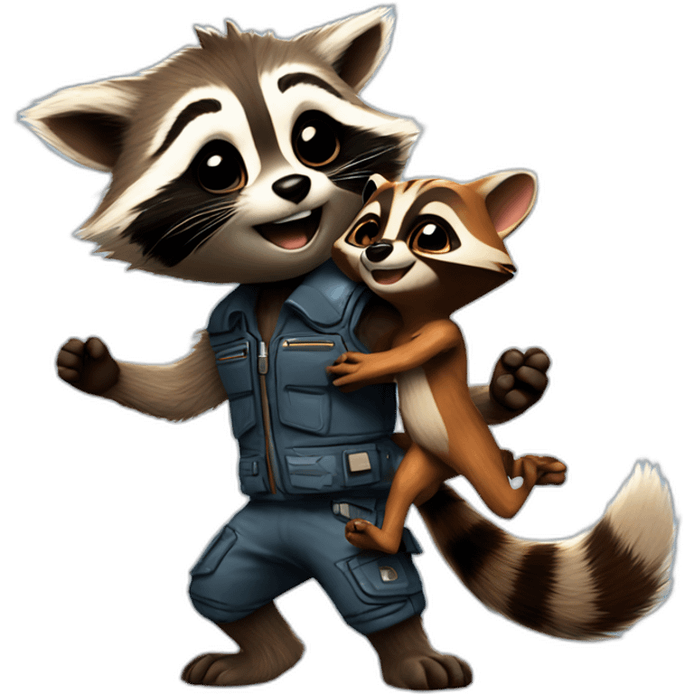 Rocket racoon dancing with baby groot emoji