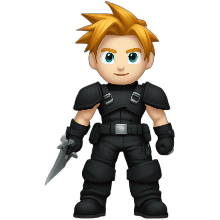 Ginger hair cloud strife hero with black gear clothes full body emoji