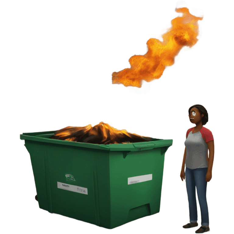 Dumpster fire with sad woman watching  emoji