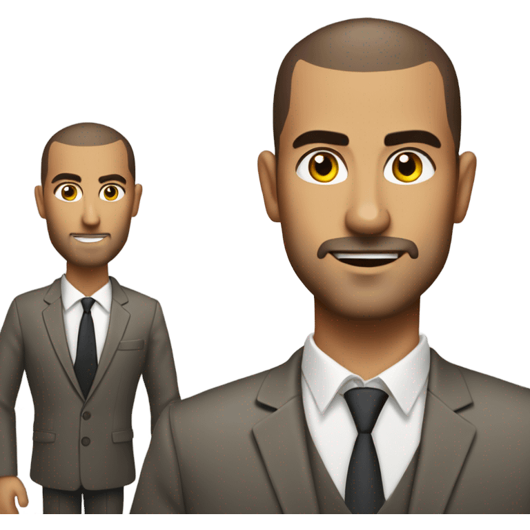 olive skin man, with brown buzz cut and a stubbled beard, with a smart business man outfit on. portrait. emoji