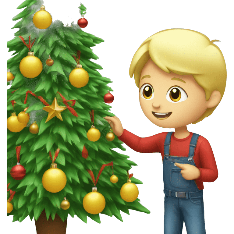 Blond boy decorating a Christmas tree emoji