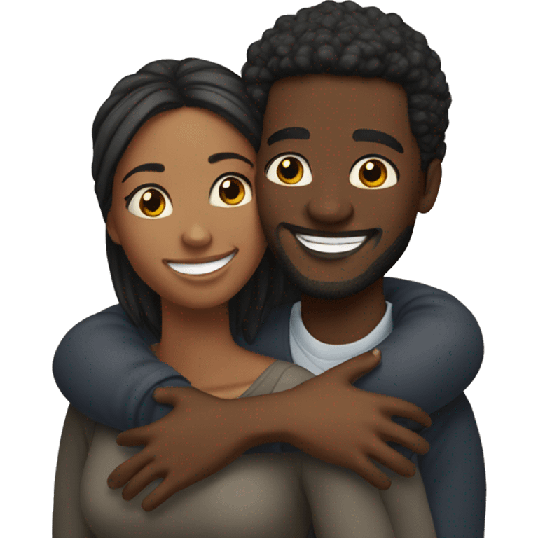 Black couple hug with warm smiles emoji