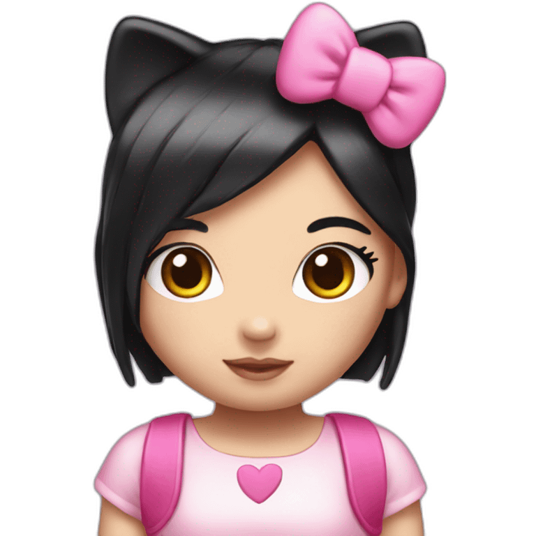 Hello kitty with straight black hair and pink ears headband  emoji