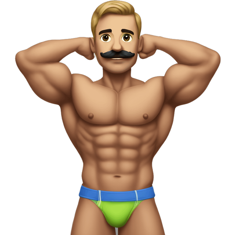 gay bodybuilder with mustache in jockstrap realistic emoji