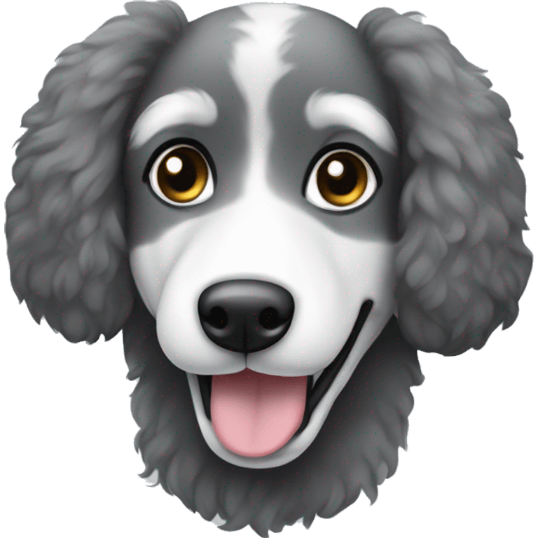 Black, grey, white Husky poodle dog floppy ears and mustache emoji