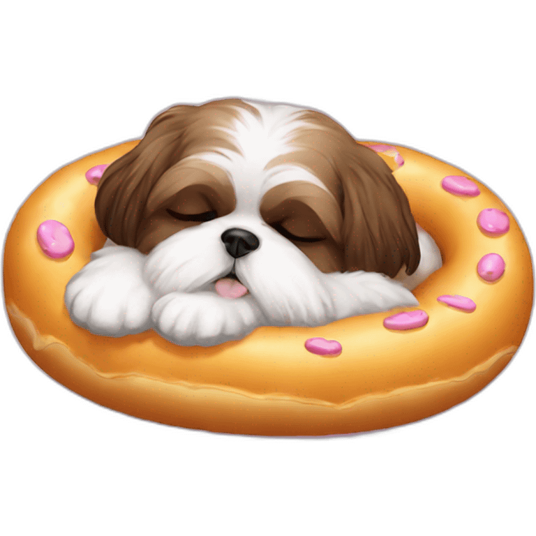 Shih tzu sleeping in donut bed emoji