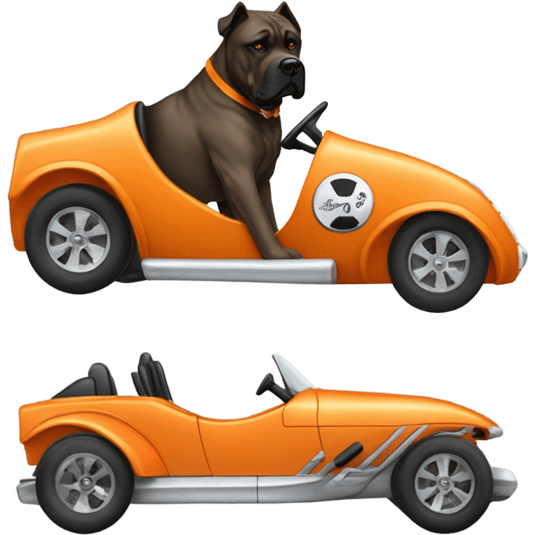 An orange-colored Cane Corso driving a sports car. emoji