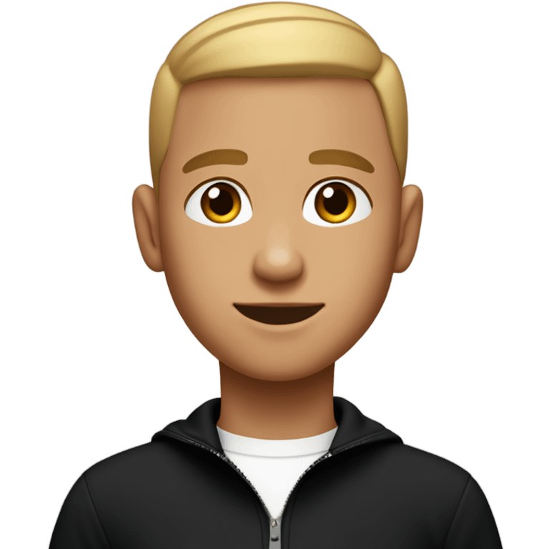 boy with light tanned skin, buzz cut, no facial hair, wearing a smart black quarter zip jumper with white t shirt underneath. emoji