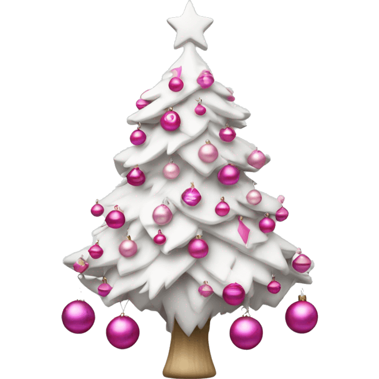 White Christmas tree with pink ornaments emoji