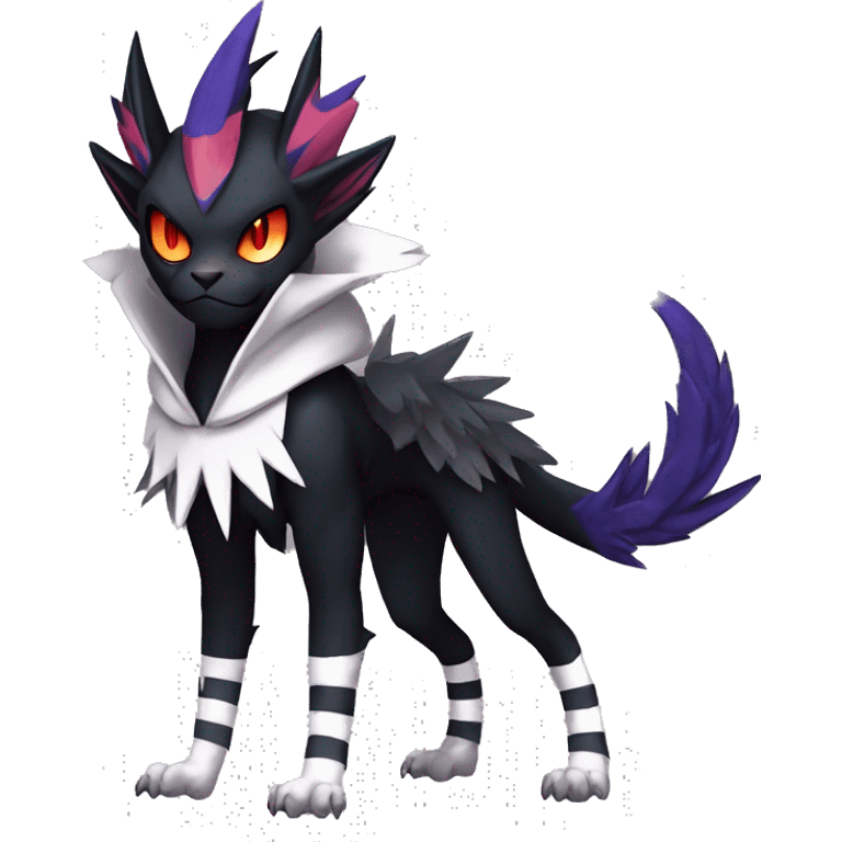 Cool Anthro Black Noivern-Absol-Litten-Pokémon with edgy stripes hoodie spiked collar punk Full Body emoji