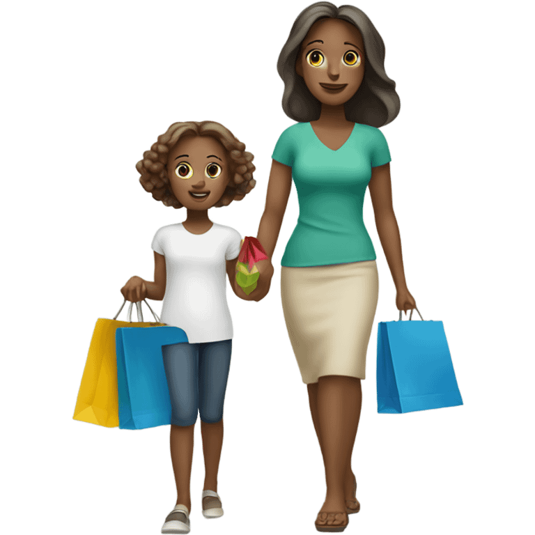 White mother and daughter with shopping bags  emoji