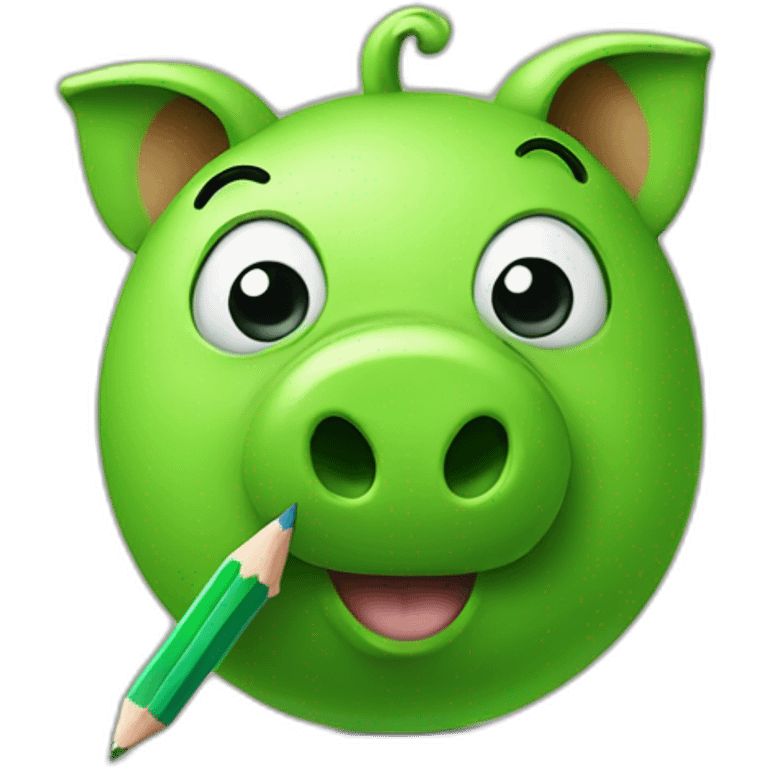 green piggy holding a pencil emoji