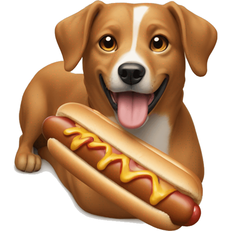 A dog eats hot dog emoji