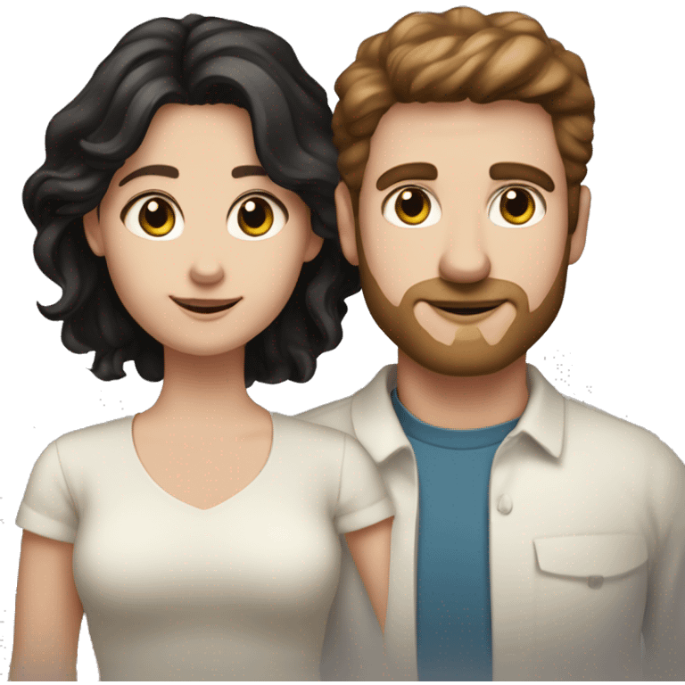 Man with white skin brown hair and hazel green eyes and Woman with brown eyes and black hair white skin they have 2 kids family portrait emoji